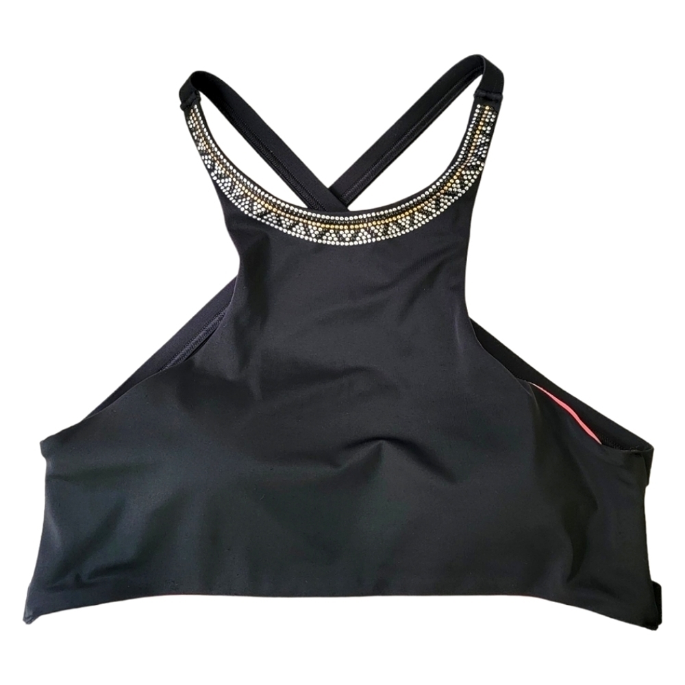 Victoria's Secret Boho Strappy Back Black Studded Swim Bikini Top Large